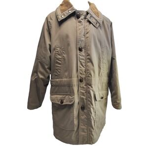 Field And Stream Brown Tan Four Button Full Zip Coat Corduroy Collar Sz 40 Vtg